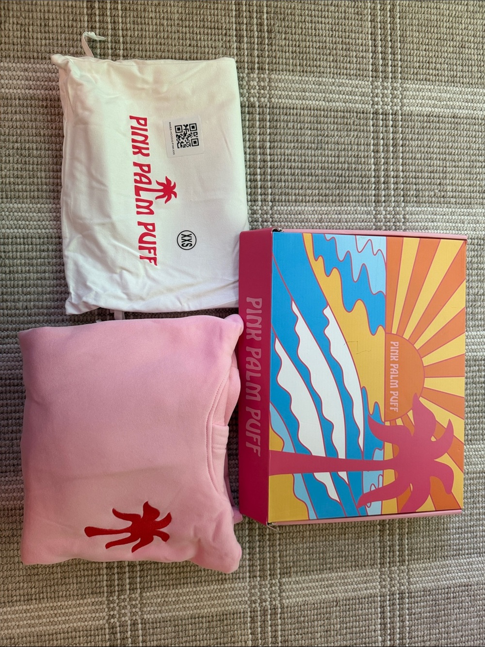 Pink Palm Puff Kids' Hoodie with Red Palm Logo